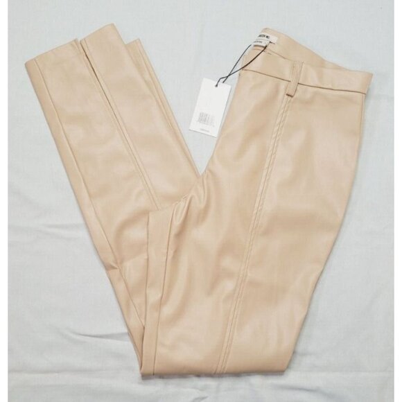Large Jason Wu Tan Soft Vegan Faux Leather Skinny Pants Split Hem High-Waist - Picture 6 of 10